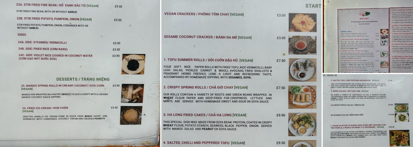 Sen Viet Vegan Restaurant Menu