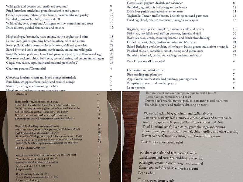The Palmerston Menu