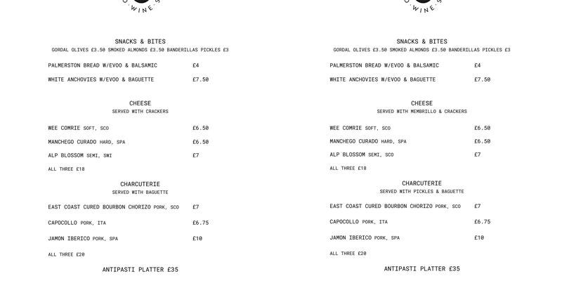 Good Brothers Wine Cellars Menu