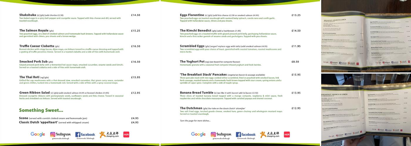 Greenwoods Edinburgh Menu