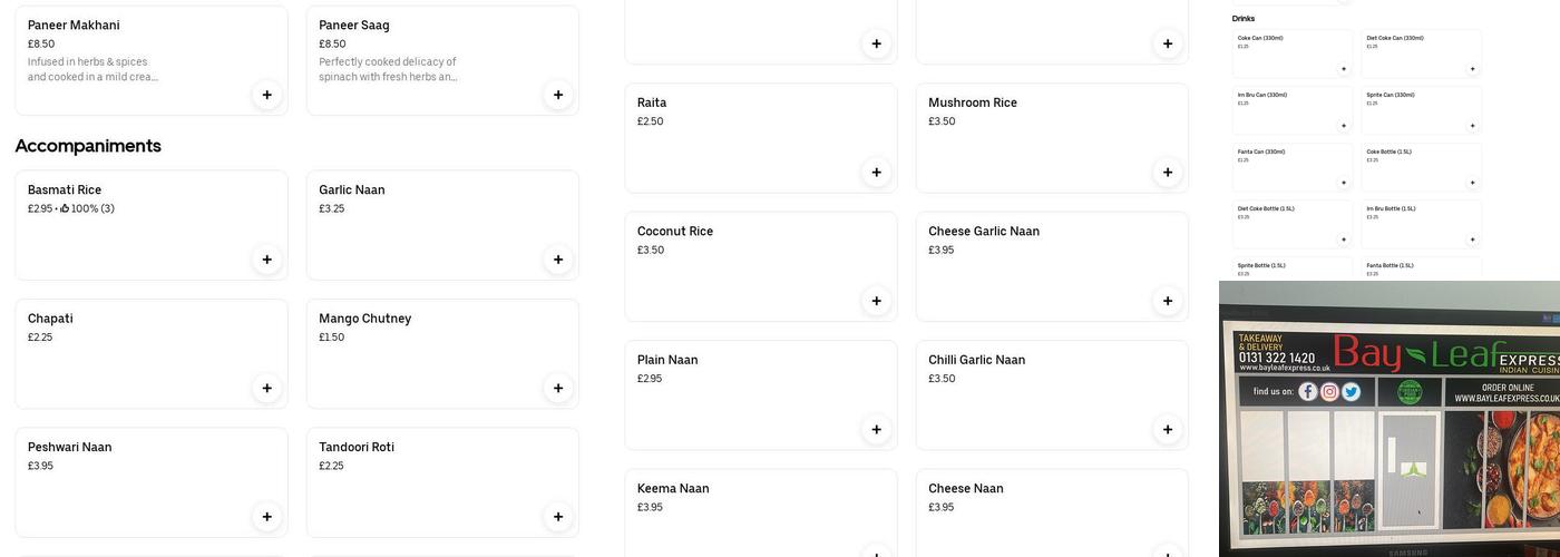 Bayleaf Express Edinburgh Menu