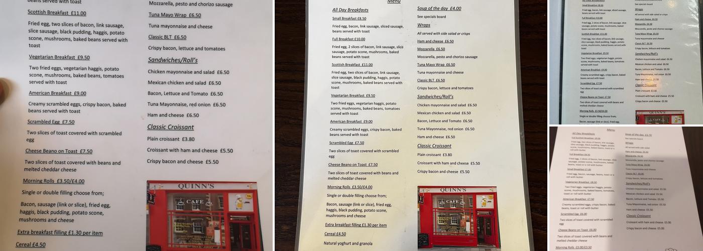 Quinn’s cafe Menu