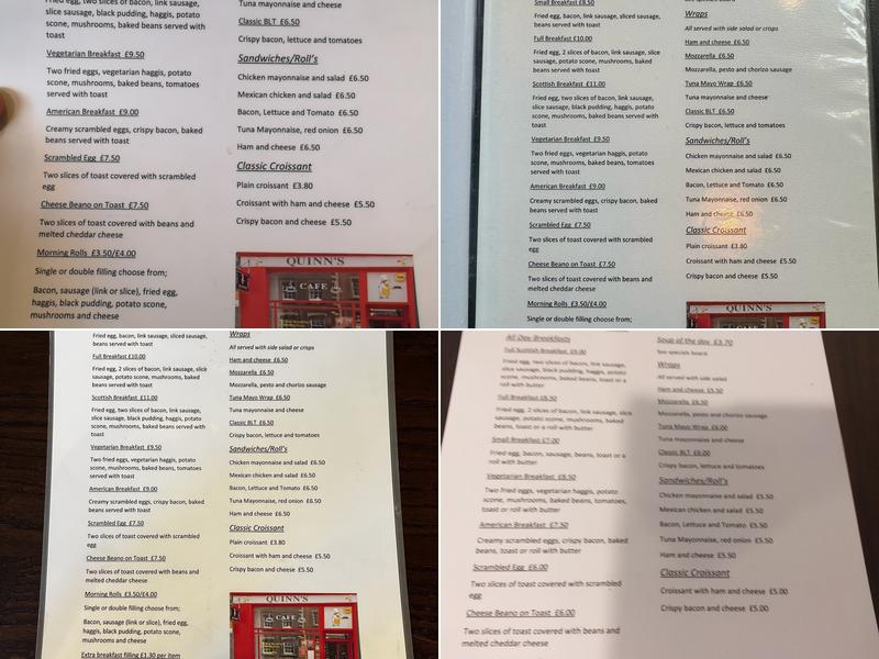 Quinn’s cafe Menu