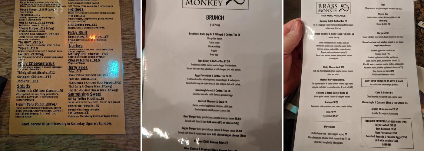 Brass Monkey Shore Menu