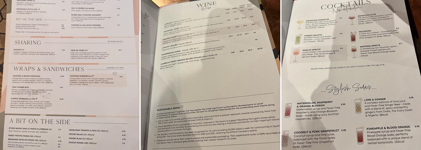All Bar One Edinburgh Airport East Menu