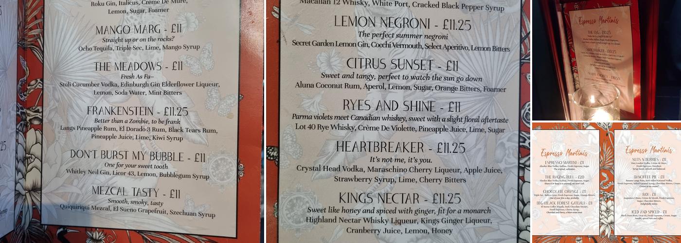 The Raging Bull Menu