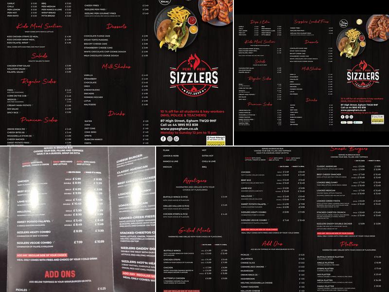 Peri Peri Sizzlers Menu