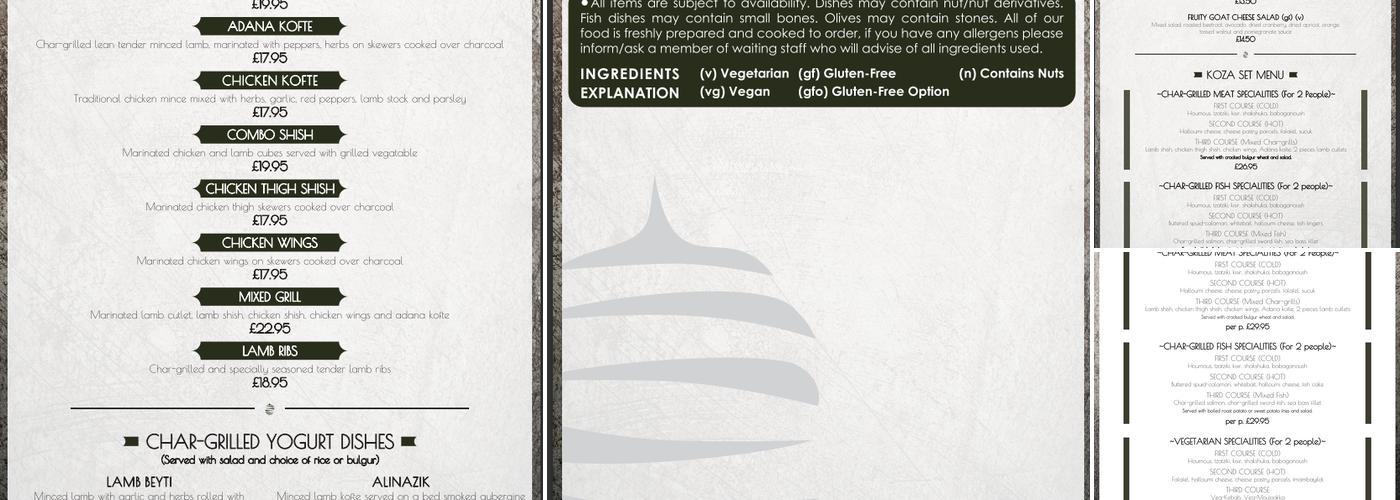 Koza Bar Kitchen Menu