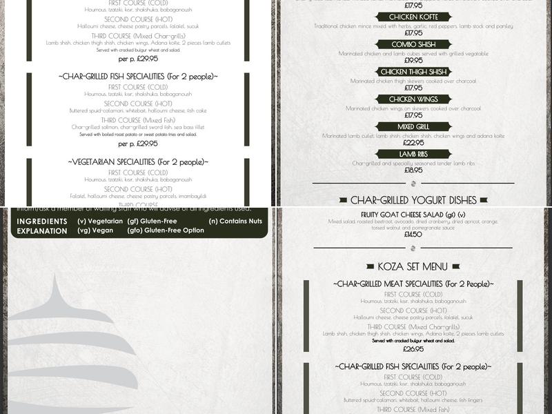 Koza Bar Kitchen Menu