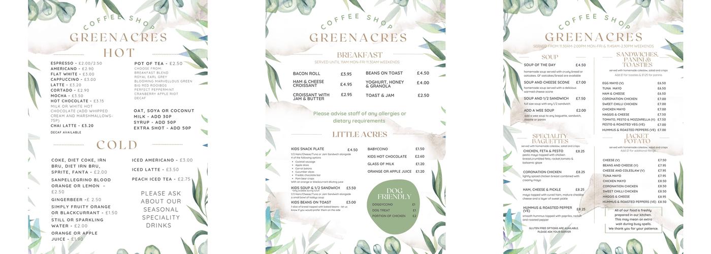 Greenacres Coffee Shop Menu
