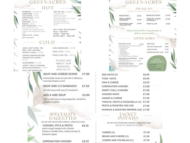 Greenacres Coffee Shop Menu