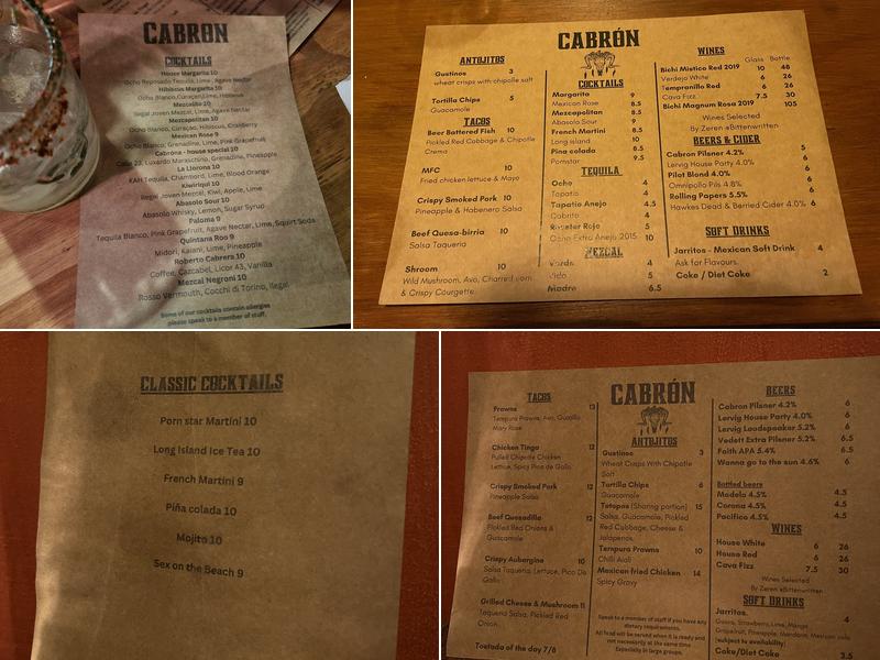 Cabron Restaurant Menu