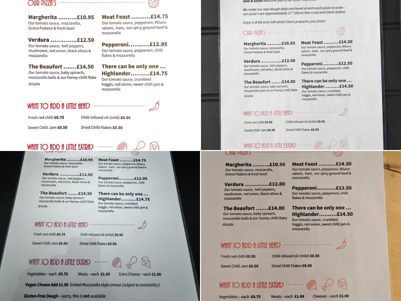 Beaufort House PIZZA Menu