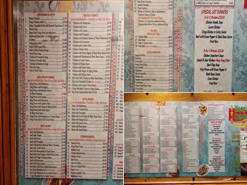 Wongs Cuisine Ltd Menu