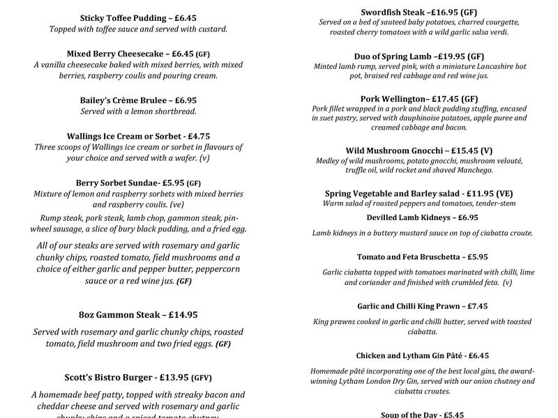 Scott's Bistro Menu