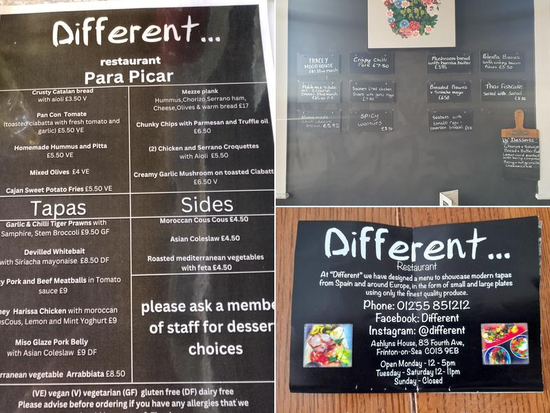 Different Restaurant Menu