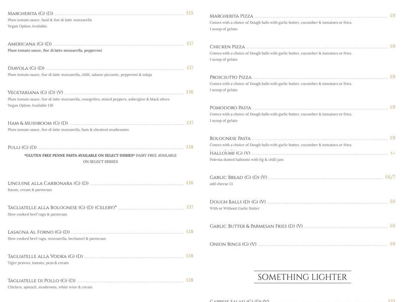 The Italian Sul Lago Milton Keynes Menu