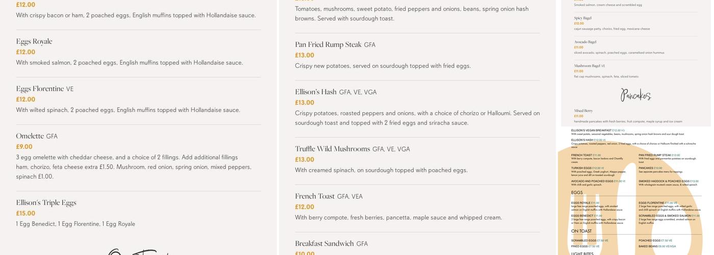 Ellison's of Low Fell Menu