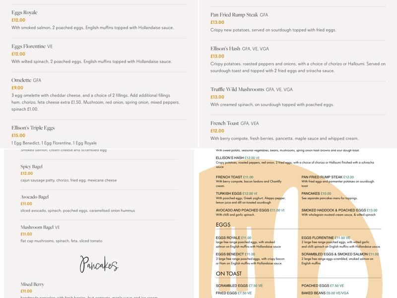 Ellison's of Low Fell Menu