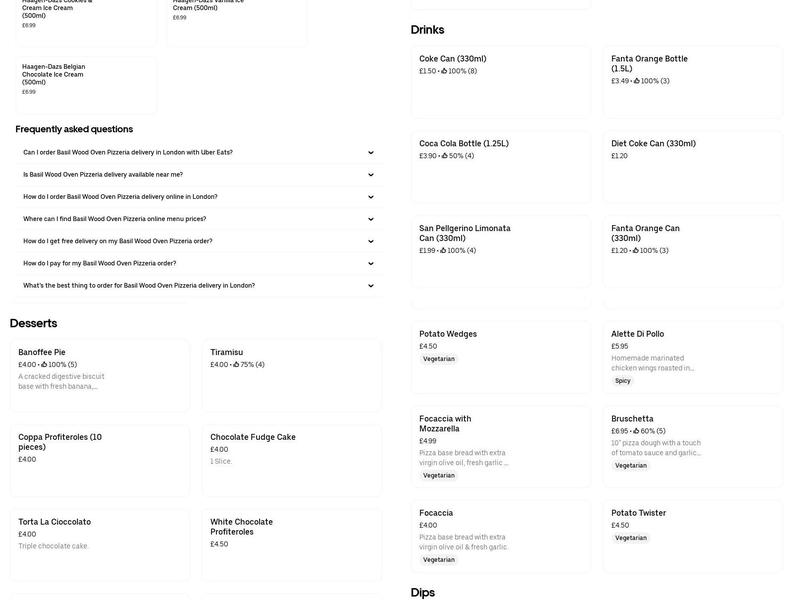 Basil Wood Oven Pizzeria Menu