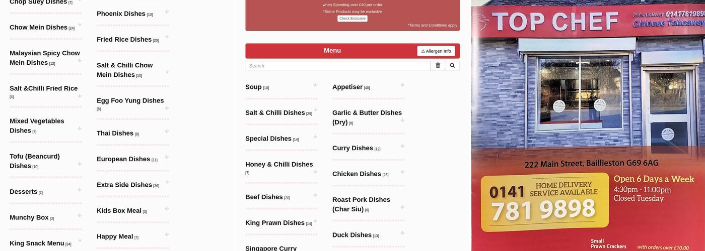 Top Chef Chinese Takeaway Menu