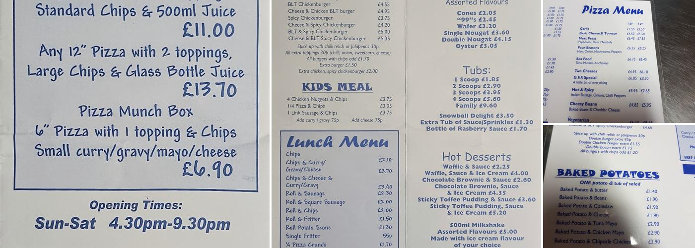 Gerry's Fast Food Menu