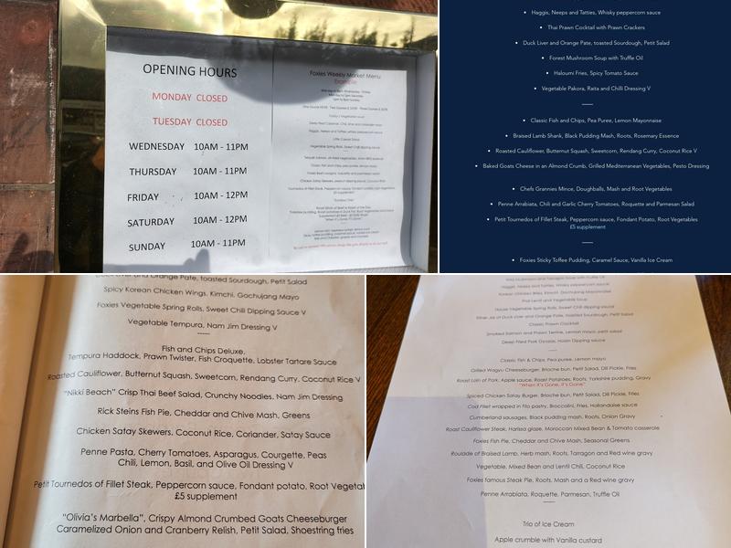 The East End Fox Menu