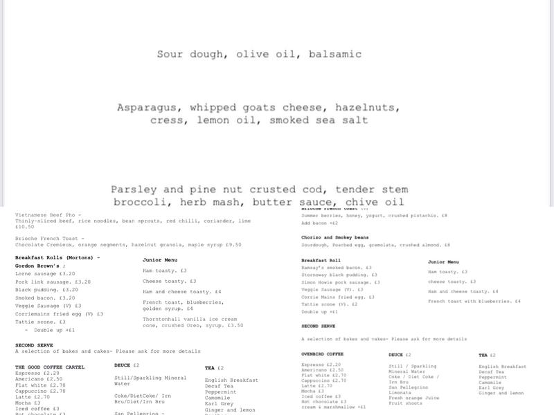 Dropshot Glasgow Menu