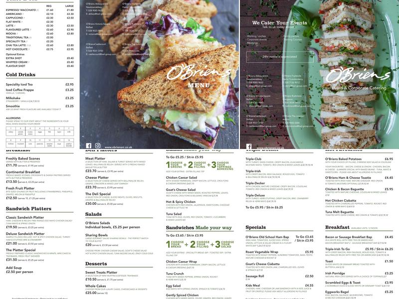 Synge & Byrne Deli Abbey Centre Menu