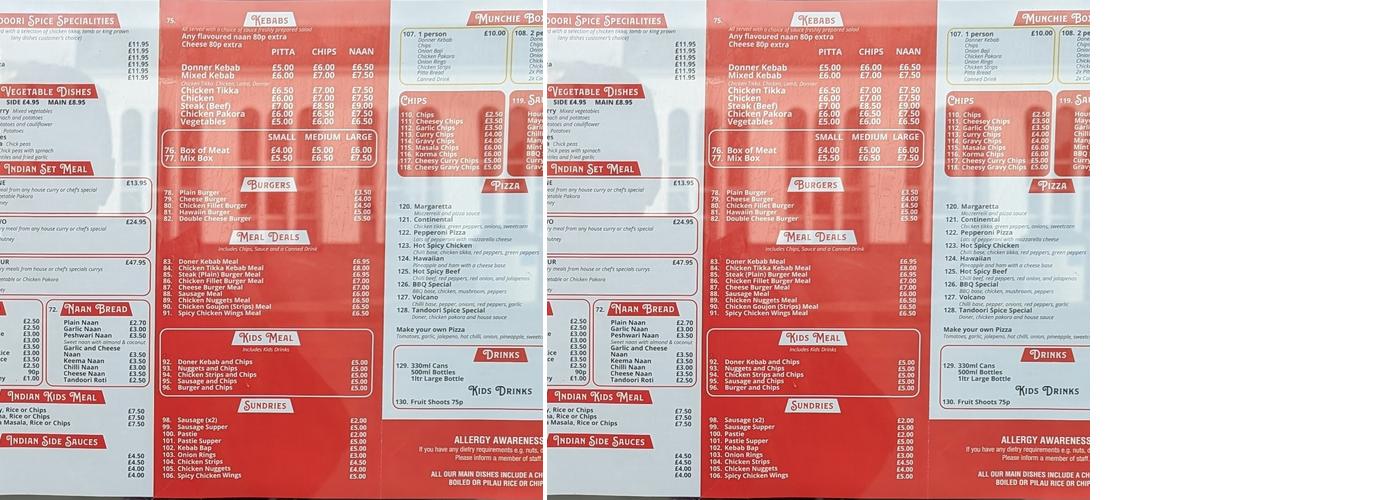 Tandoori Spice Menu
