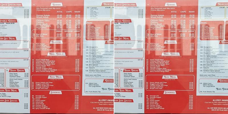 Tandoori Spice Menu