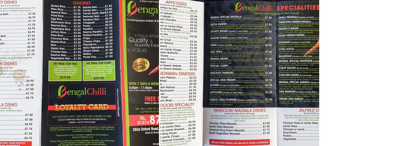 Bengal Chilli Indian & Bangladeshi Takeaway Menu