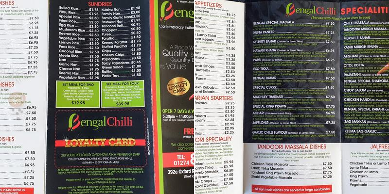 Bengal Chilli Indian & Bangladeshi Takeaway Menu