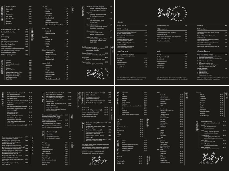 Buckleys Small Plates Menu