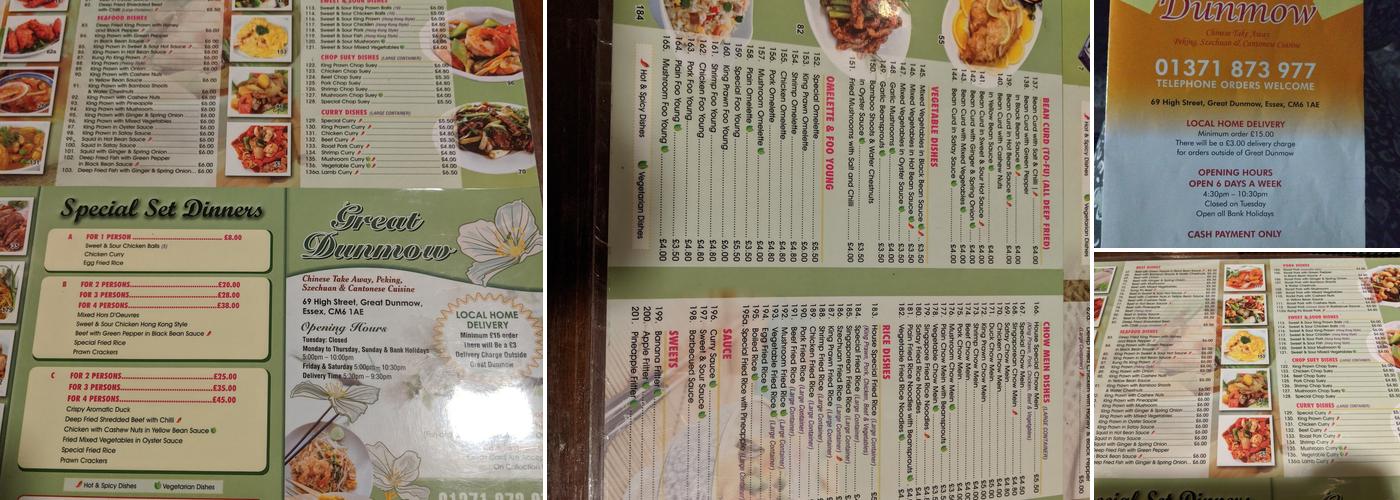 Great Dunmow Chinese Takeaway Menu