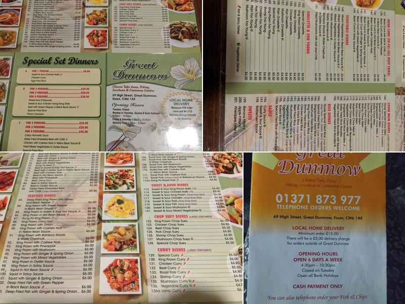 Great Dunmow Chinese Takeaway Menu