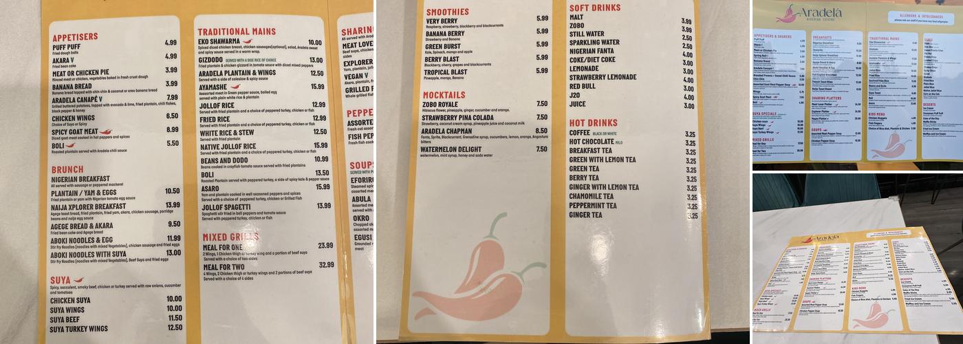 Aradela Restaurant Menu