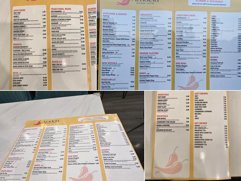 Aradela Restaurant Menu