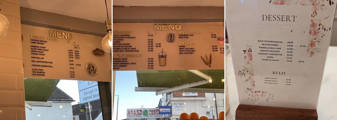 Lahori Kulfi and Falooda Menu