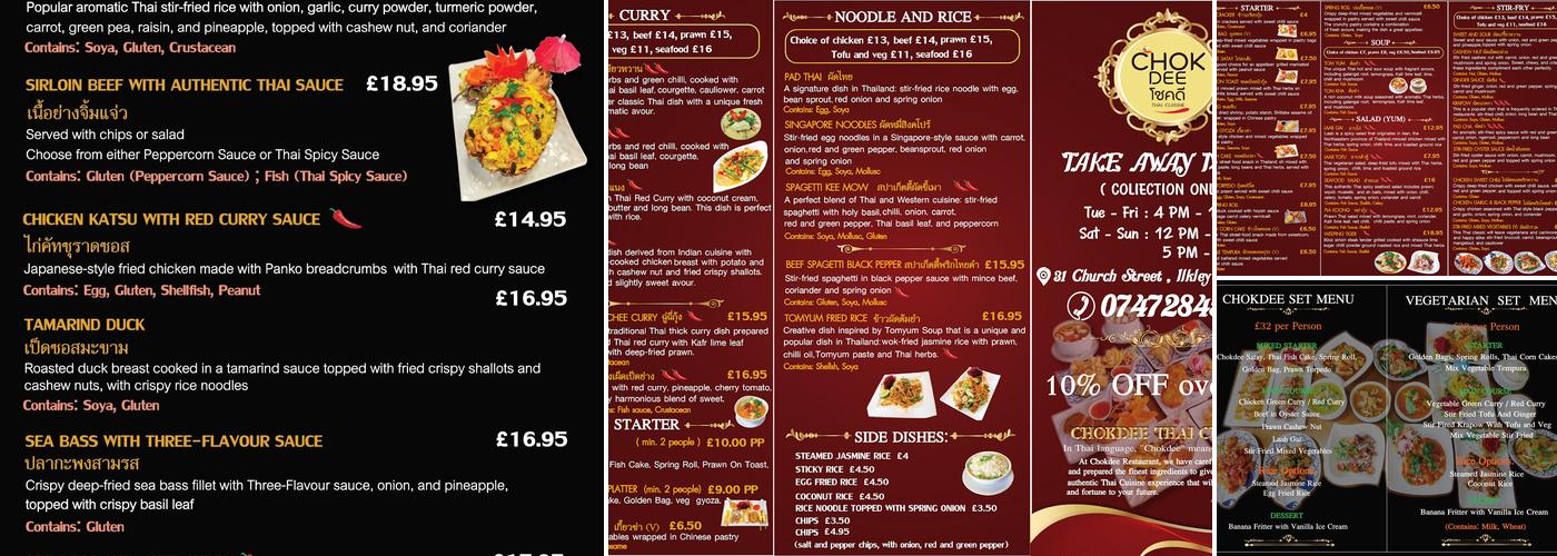 chokdee thai cuisine in ilkley Menu