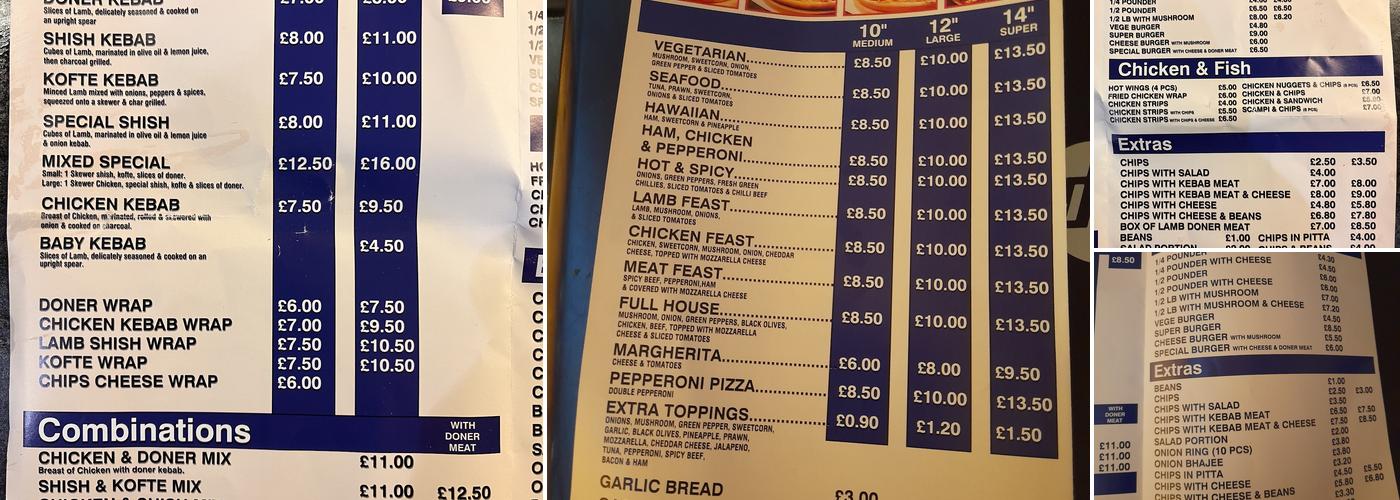 Kebab & Pizza House Menu