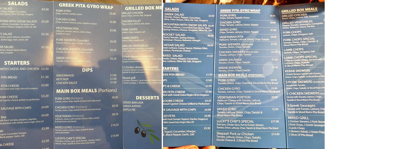 Lucky's Souvlakis Menu