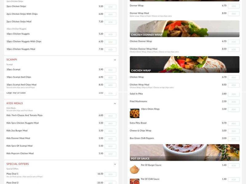 Pizza & Kebab King Menu