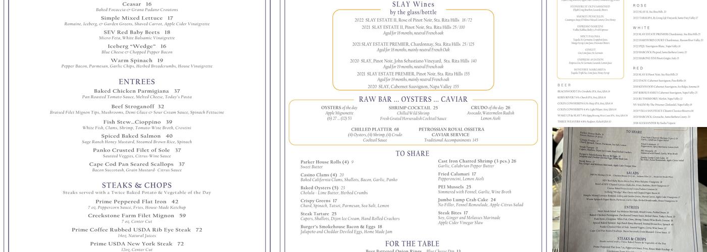 SLAY Steak + Fish House Menu