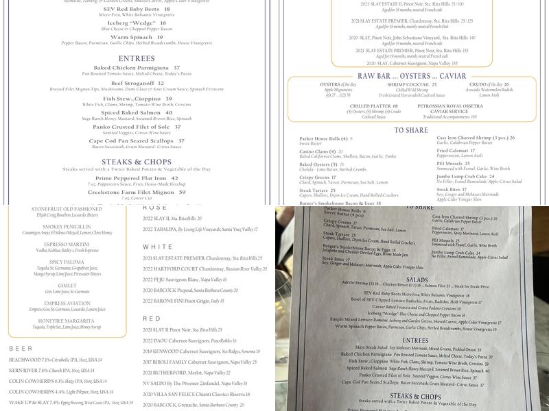 SLAY Steak + Fish House Menu