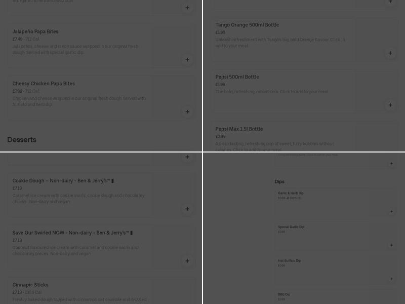 Papa Johns Pizza Menu