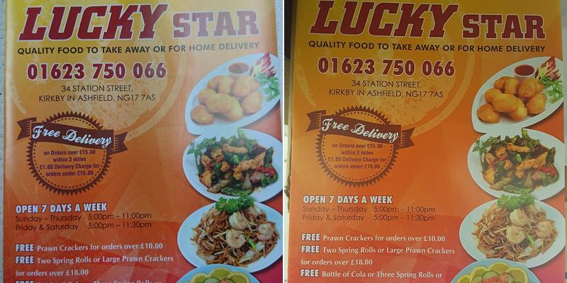 Lucky Star Chinese Takeaway Menu