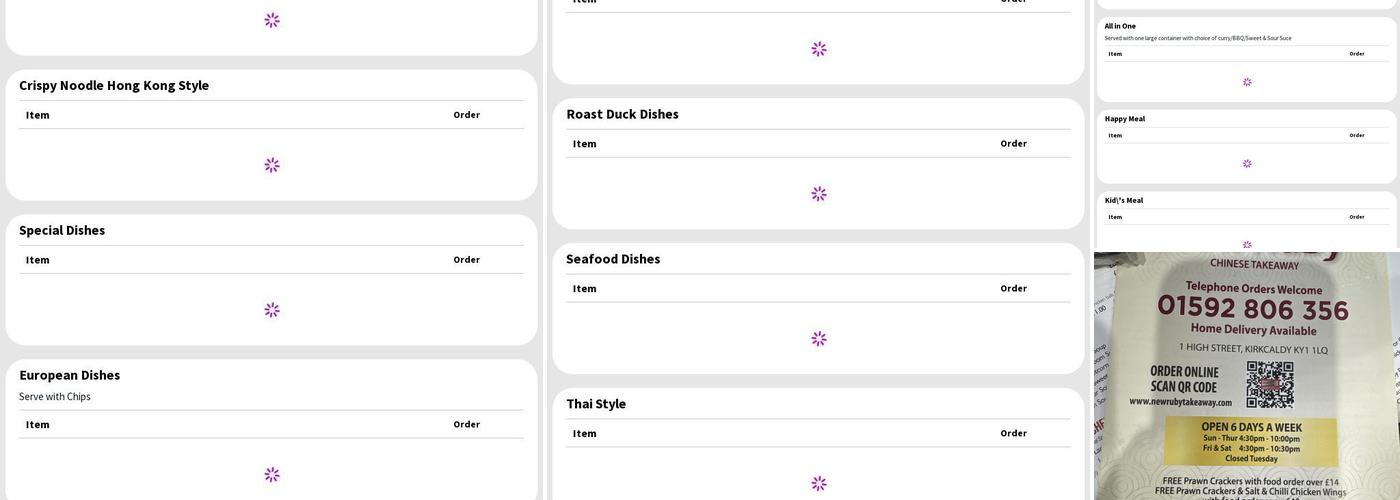 New Ruby Chinese Takeaway Menu