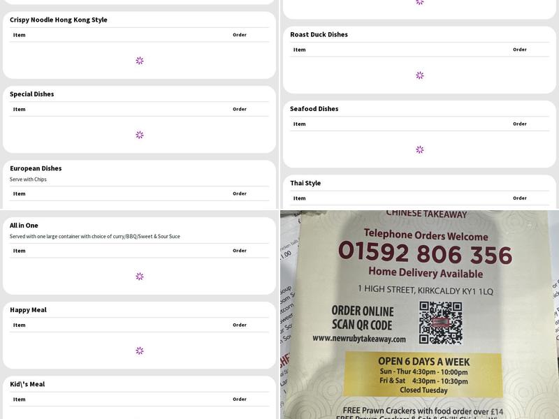 New Ruby Chinese Takeaway Menu