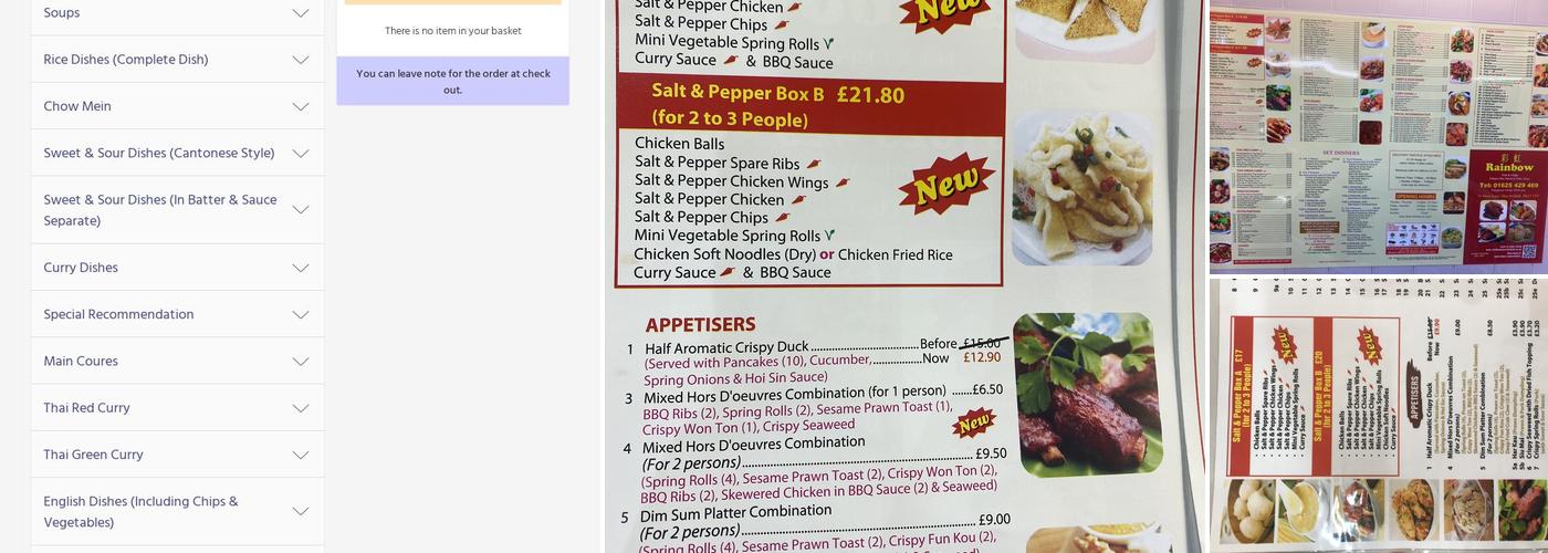 Rainbow Takeaway Menu
